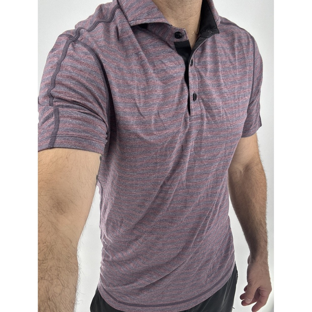 Lululemon Striped Performance Polo – Men's Medium Burgundy Red/gray
